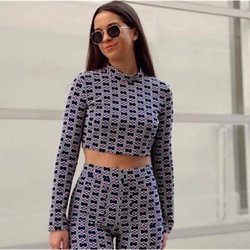 Zara Multicolored Geometric Print Open Back Crop Top Size M - Picture 3 of 5